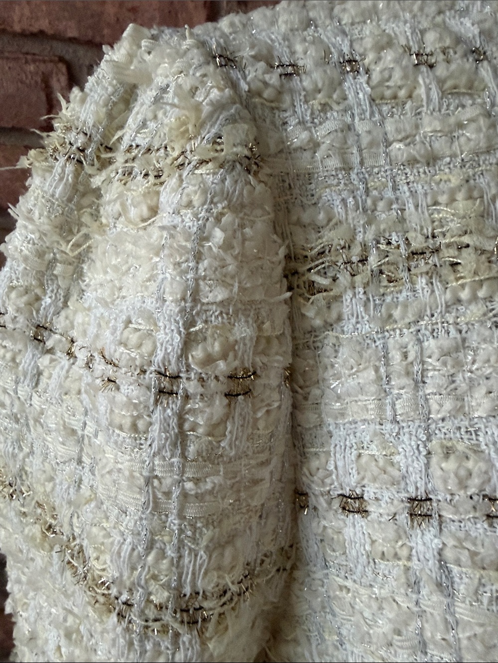 Cream Textured Short Sleeve Mini Dress with Metallic Detail - Picture 2 of 13